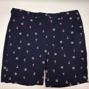 OAK HILL NAUTICAL MENS SHORTS SIZE 44 NAVY BLUE SAILING SHIP SHORT PANTS FLAT